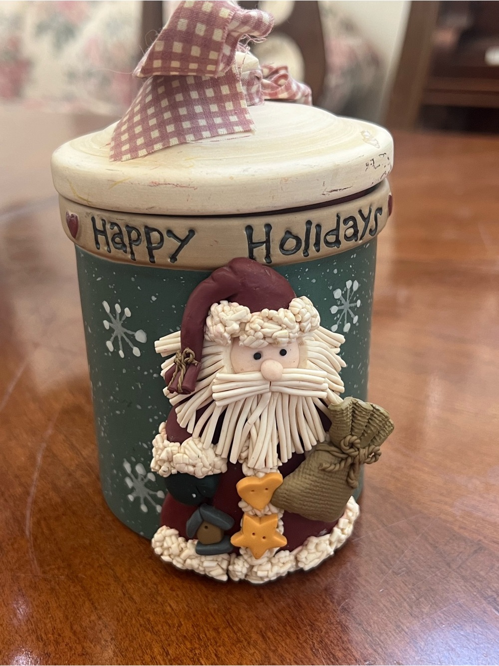 Holiday Santa Decorative Cookie Jar - Green & Burgundy